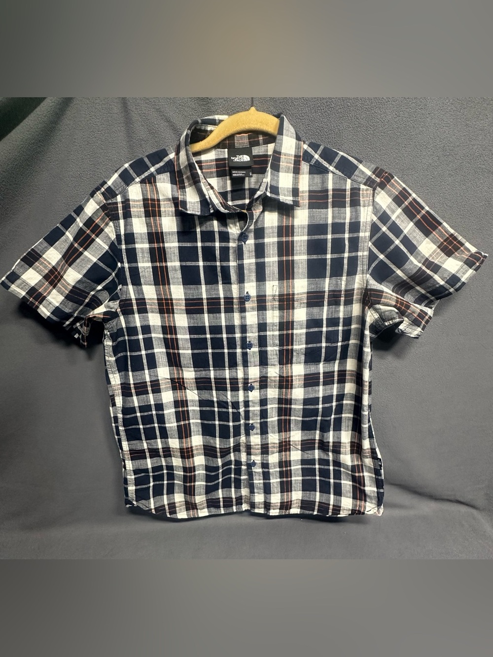 The North Face Men's Navy, White & Brown Plaid Short-Sleeve Button-Down Shirt